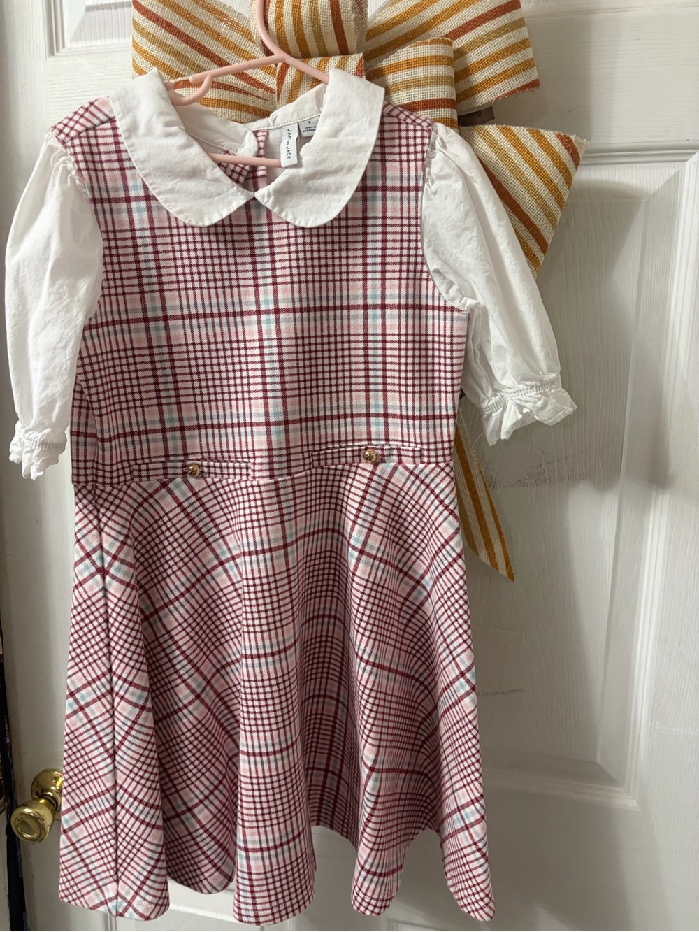 Janie and Jack Pink Plaid Dress with White Peter Pan Collar